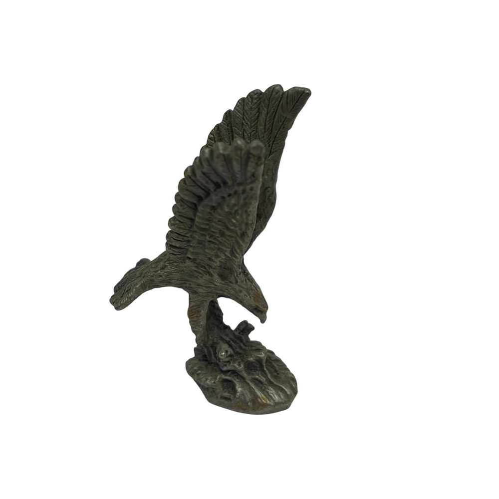 Vintage Miniature Pewter Eagle Figurine Small Metal Bird Sculpture 1.75 Inch